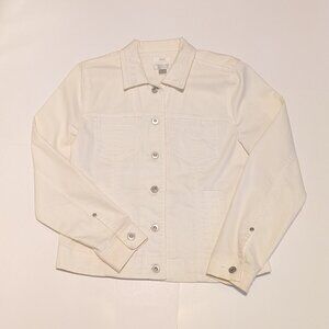 Christopher & Banks White Jean Jacket w/ beading & embroidery, Size S